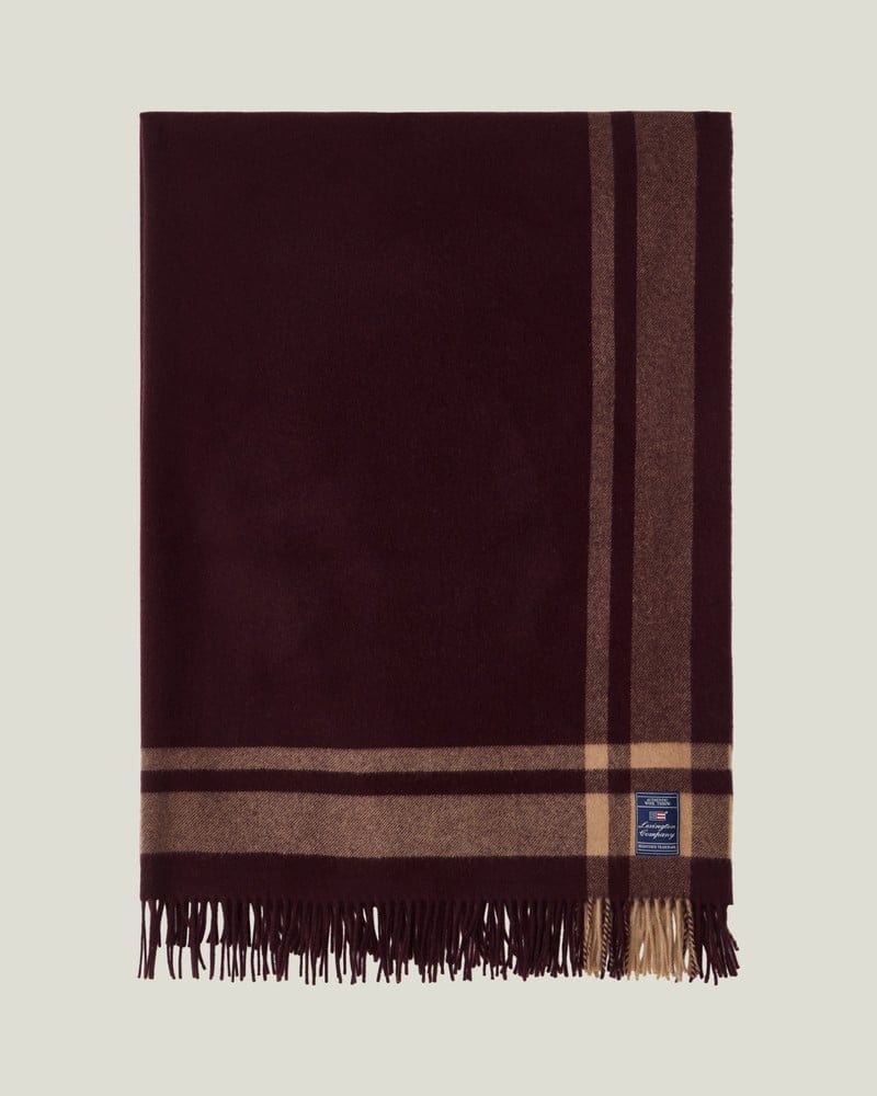Frame striped recycled wool throw, fig/fudge