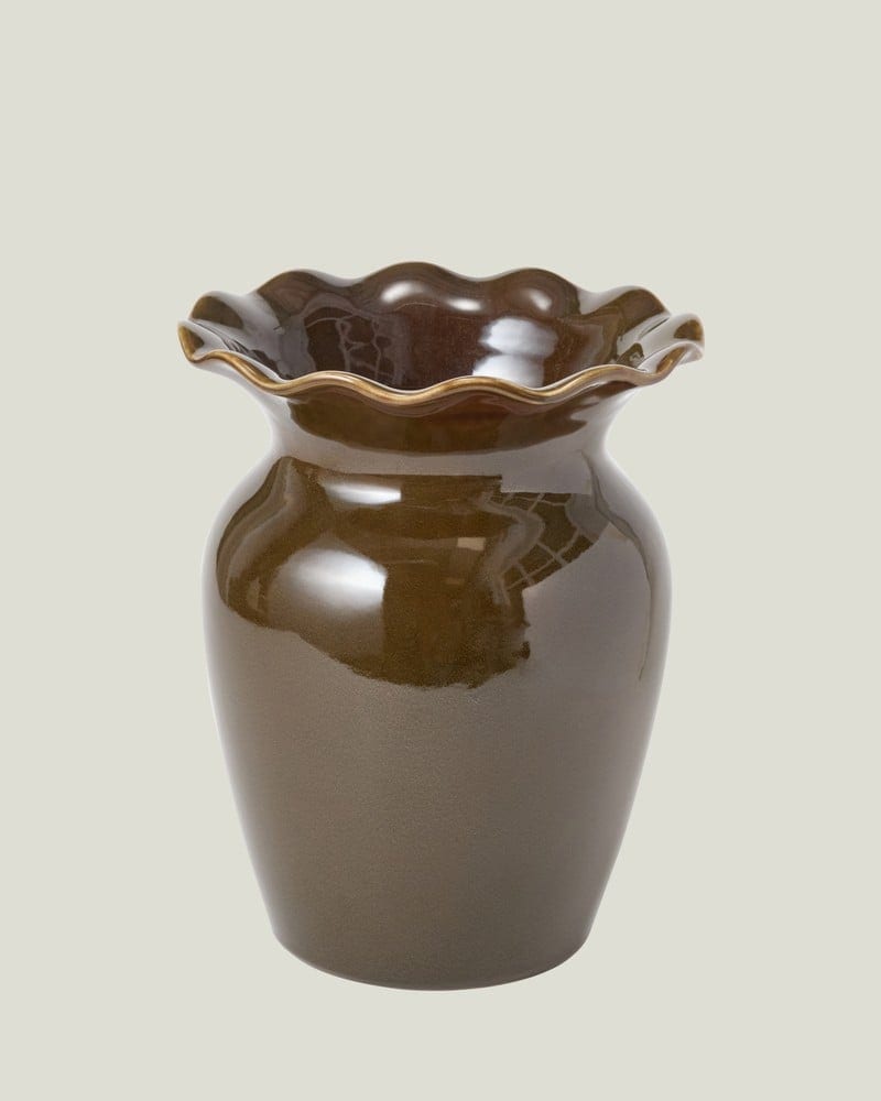 Stoneware wavy vase, brown/olive